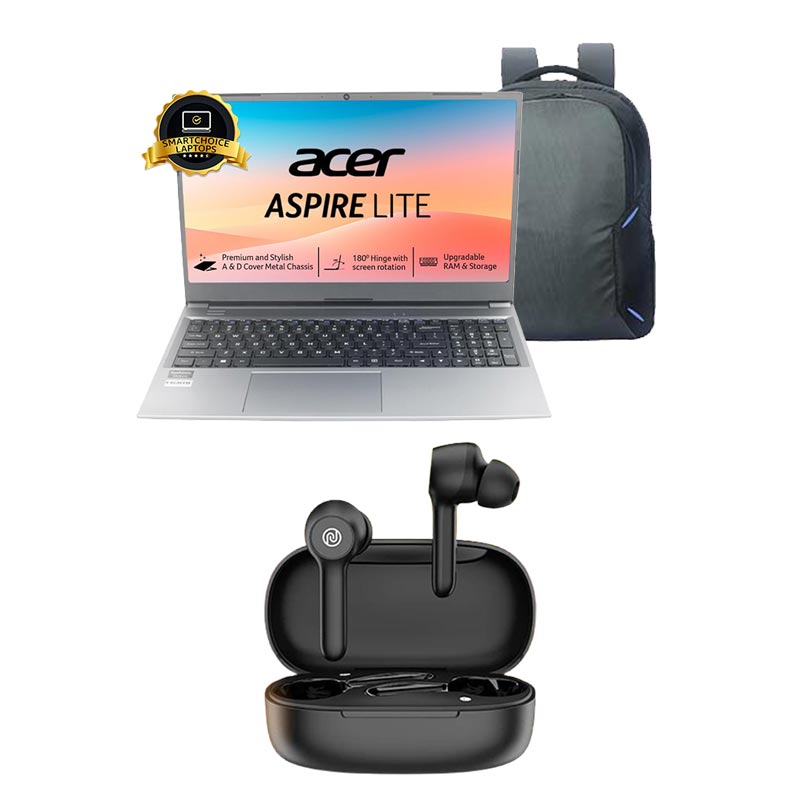 Picture of Acer Aspire Lite - AMD Ryzen 3 7330U 15.6" (39.62 cm) AL15-41 Thin & Light Laptop  (8GB/ 512GB SSD/ Full HD Display / ‎AMD Radeon Graphics/ Windows 11 Home / 1Year Warranty/  Steel Gray/ 1.6 Kg) with Laptop Bag + Noise Buds VS201 V3 in-Ear Truly Wireless Earbuds